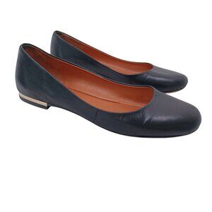 Givenchy Flats Black Leather Ballet Slip On Gold Tone Detail in Heel Womens 5.5